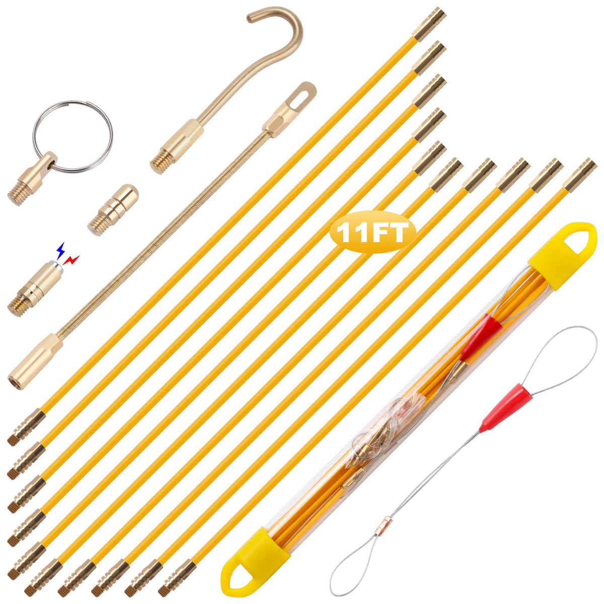 Boeray 11ft fiberglass fish tape kit ready for smooth conduit pulls.
