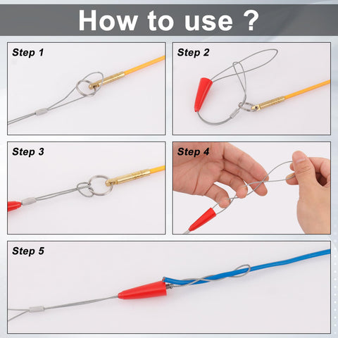 Boeray fish tape fastener keeps wire connected during pulls.