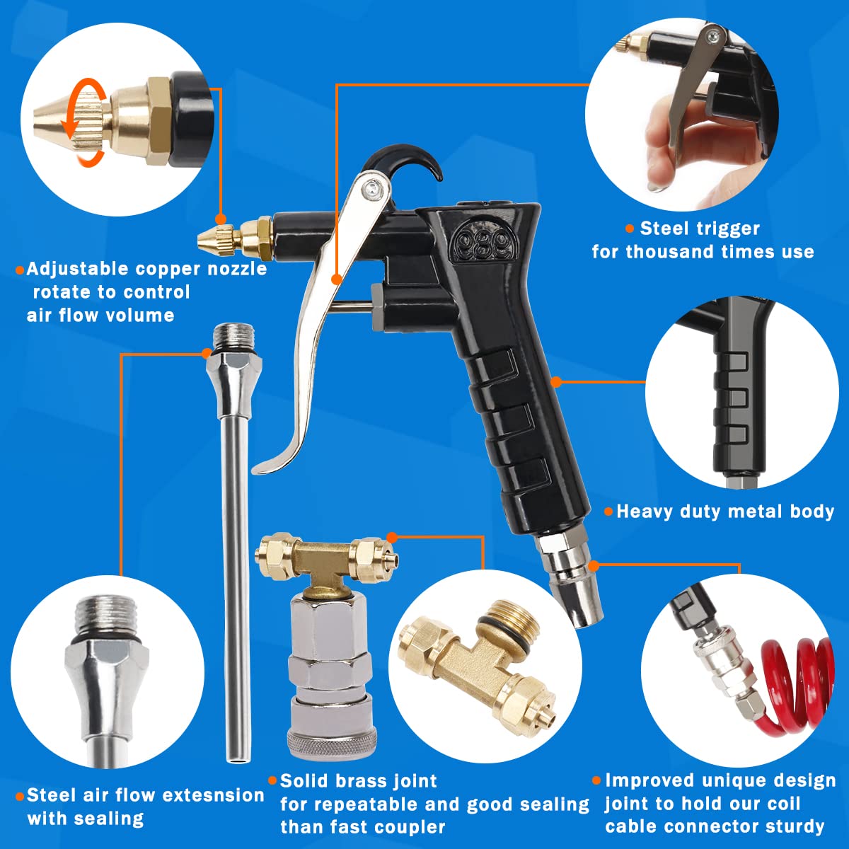 Boeray interchangeable nozzle tips for precise air flow in tight spaces.
