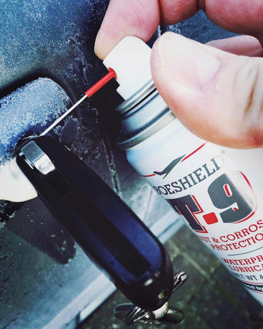 Boeshield T-9 penetrating lubricant reaches crevices to loosen corrosion and flush old lubricants.
