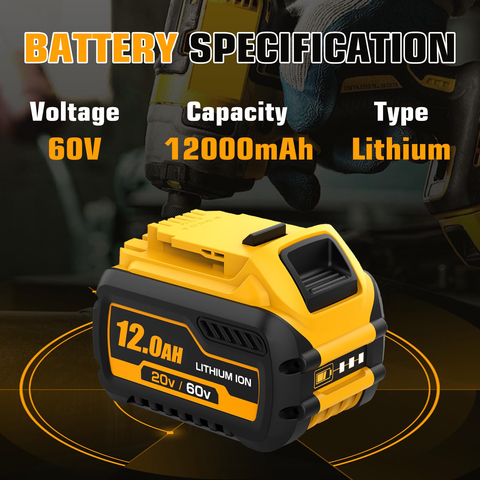 Boetpcr 2pack 12000mAh battery side view with LED indicators showing charge.