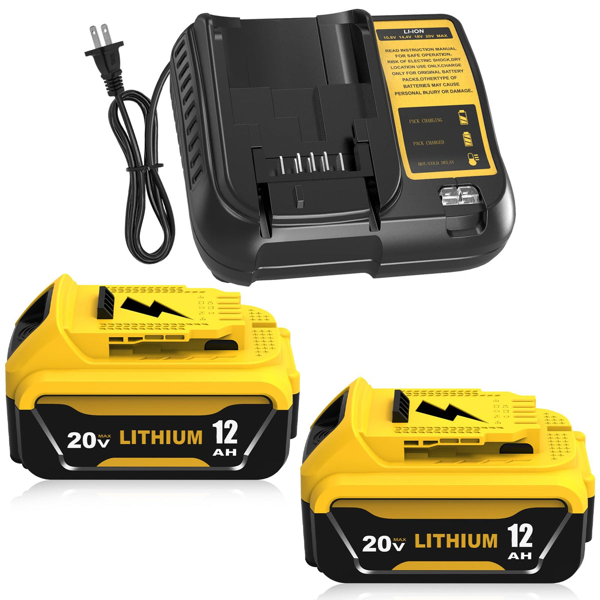Boetpcr 12000mAh Dewalt 20V battery front view for extended runtime