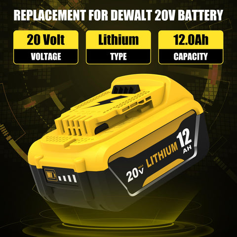 Boetpcr battery side view shows compatibility with Dewalt 20V tools