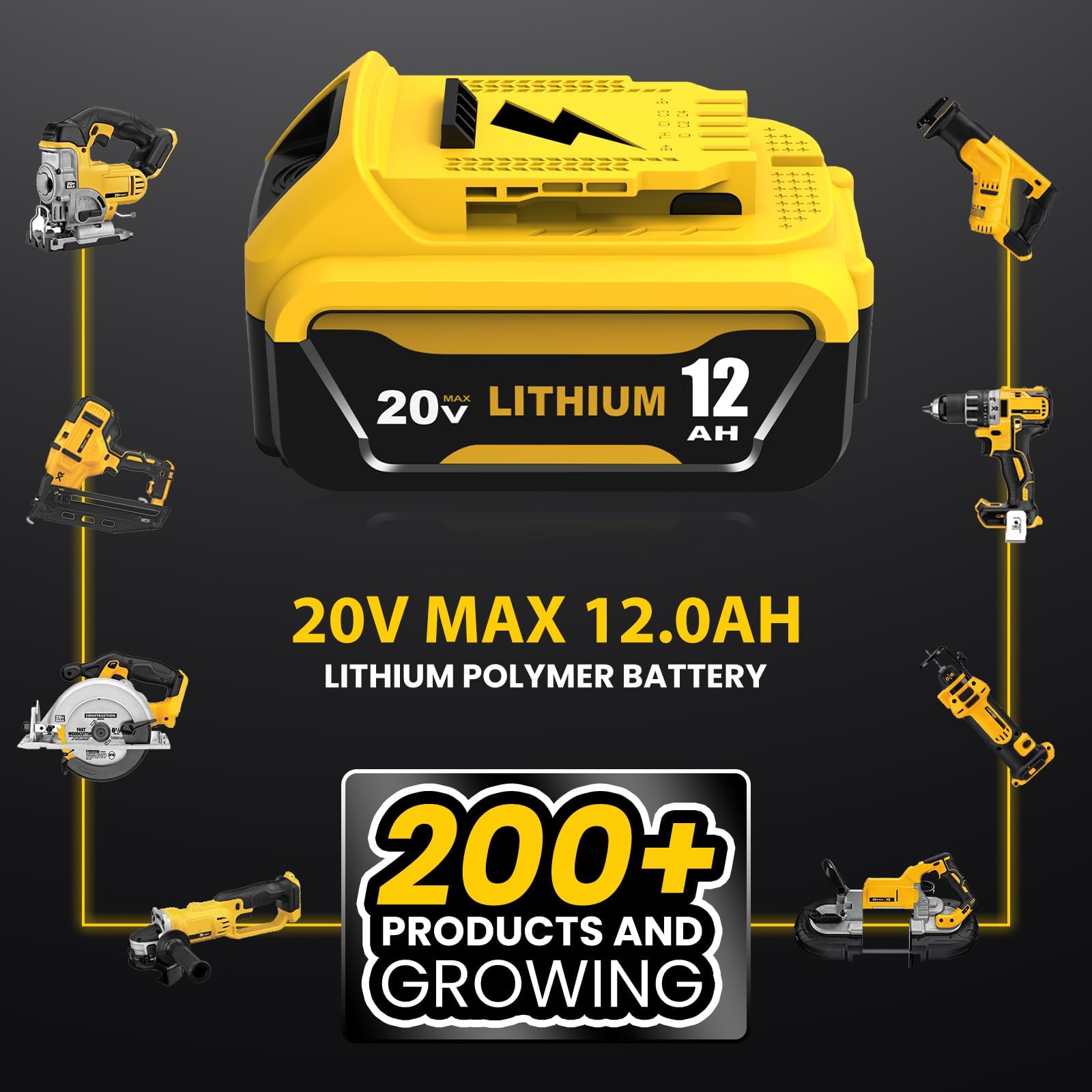 Boetpcr Dewalt 20V 12000mAh battery capacity for longer sessions.