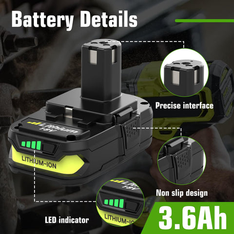Boetpcr Ryobi 18V 3600mAh indicator display close-up shows charge level