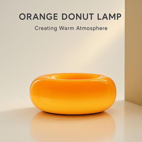 Bofea orange donut lamp providing warm ambient light in a living room