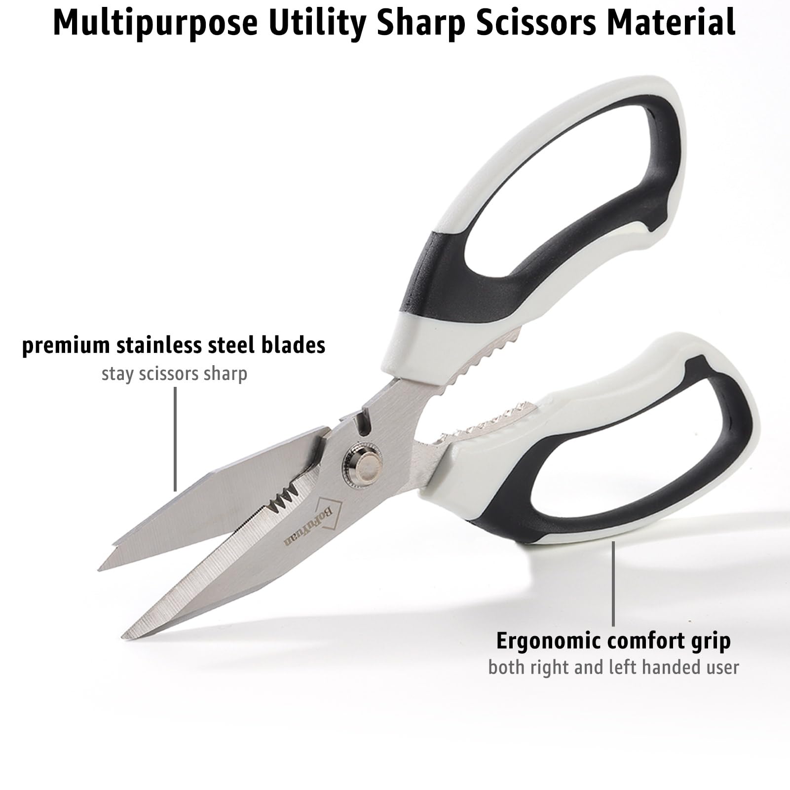 BoFuYuan scissors with white comfort grip for extended use.