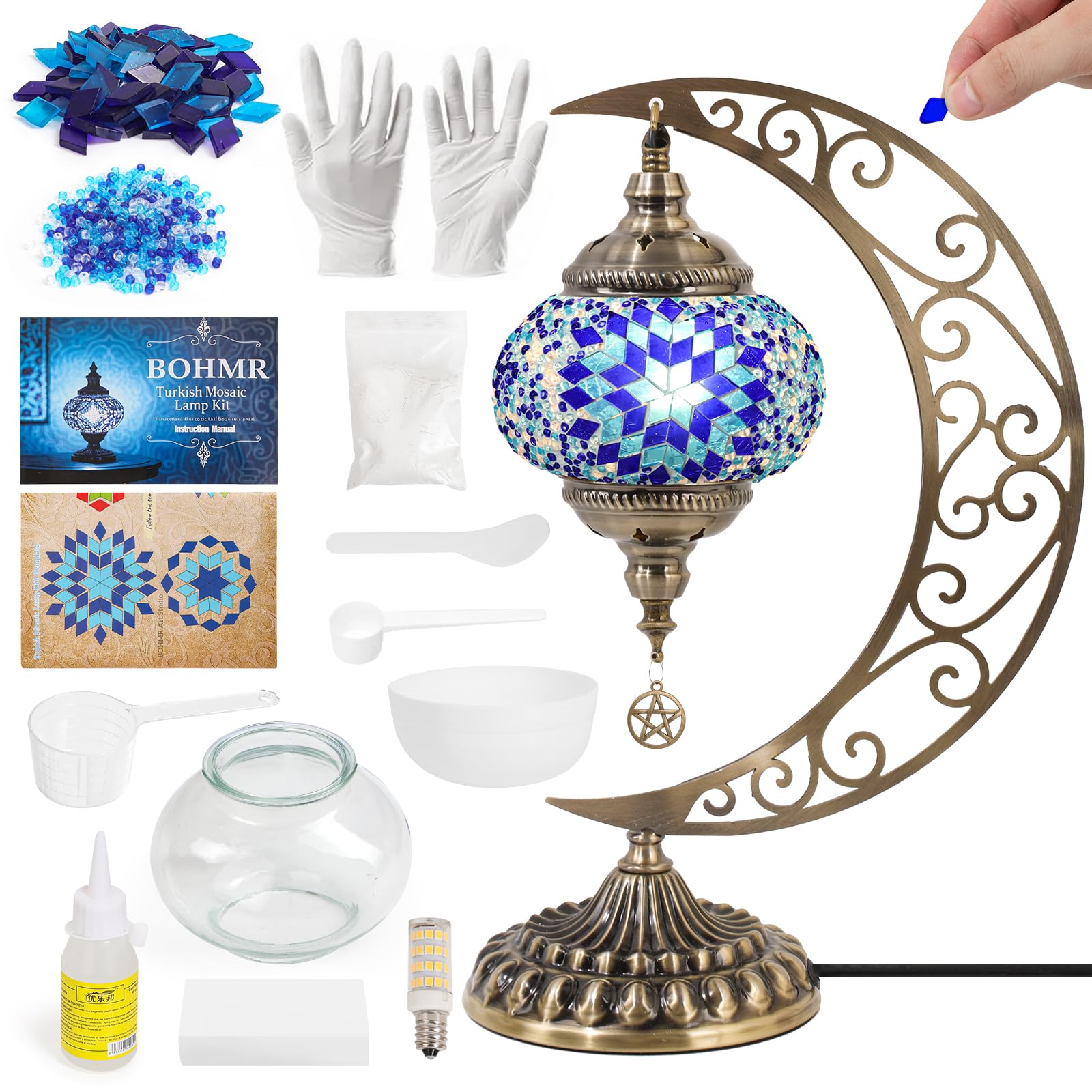 BOHMR mosaic lamp kit packaging with contents for easy crafting