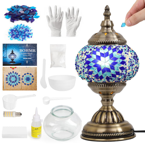 BOHMR Turkish Mosaic Lamp Kit blue glass tiles create a warm ambient glow