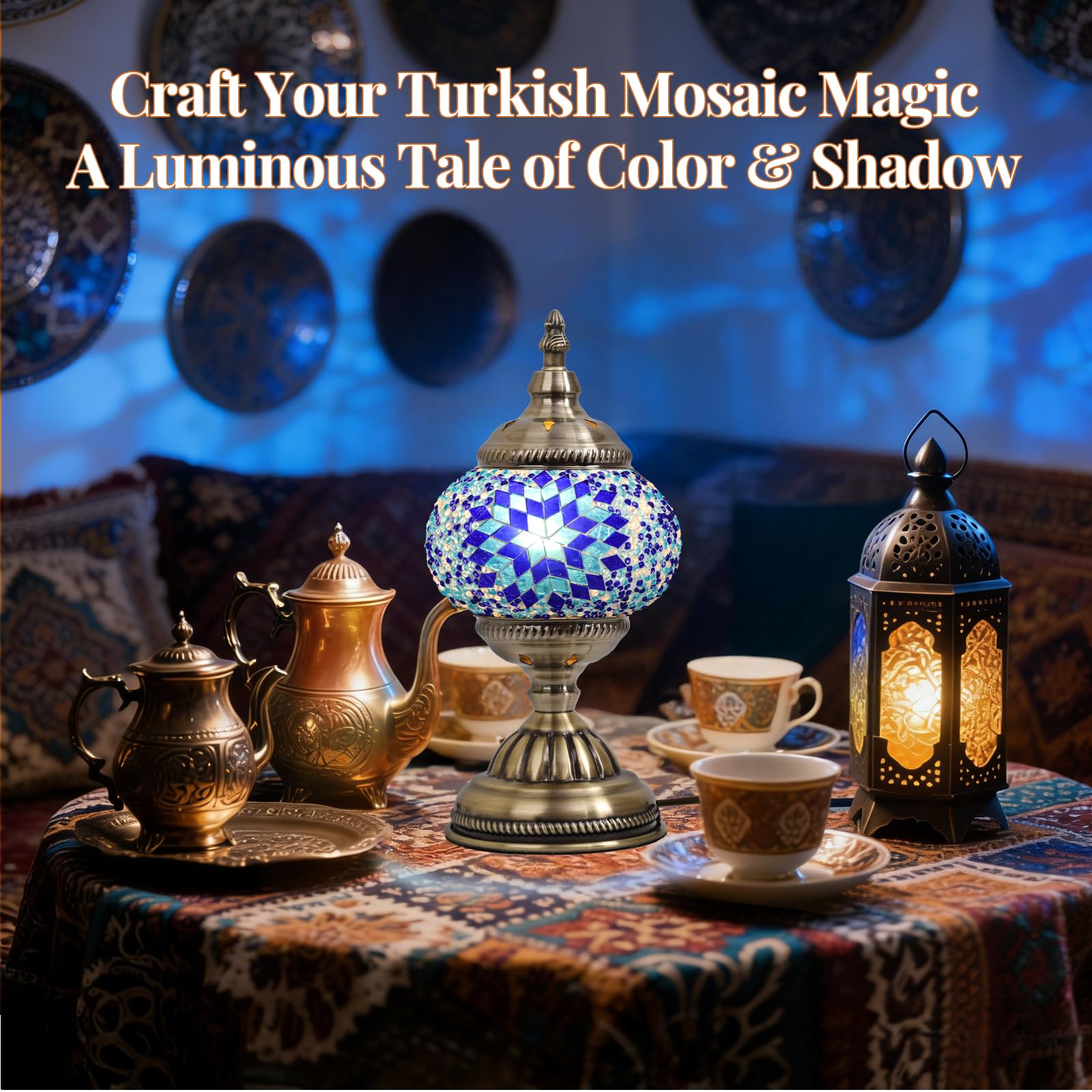 BOHMR blue mosaic lamp kit creates cozy nightlight and centerpiece options