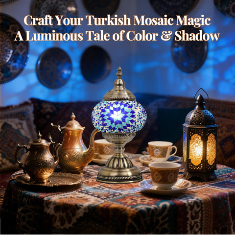 BOHMR blue mosaic lamp kit creates cozy nightlight and centerpiece options