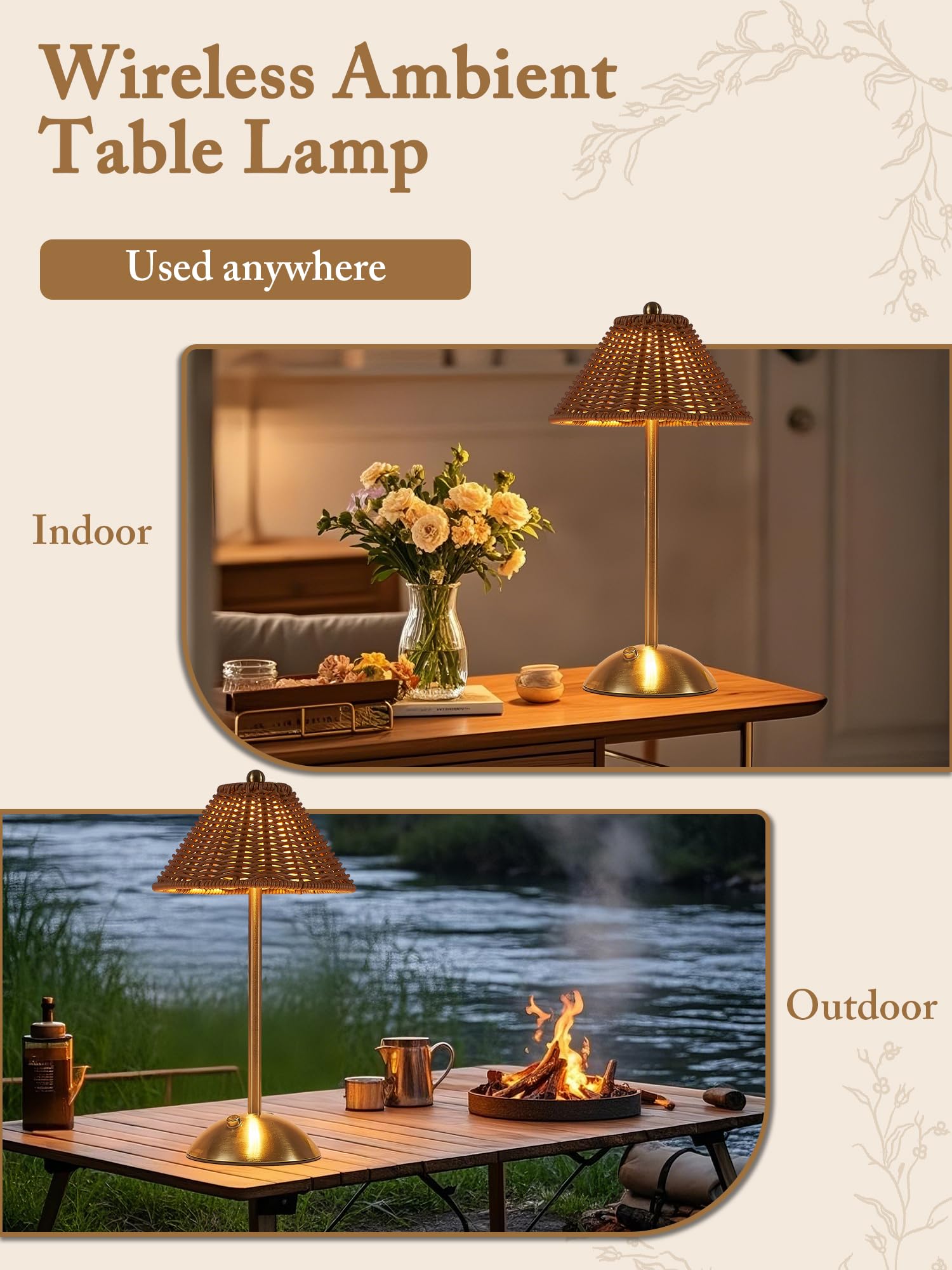 Boho Rattan Table Lamp complements bedroom decor with natural charm