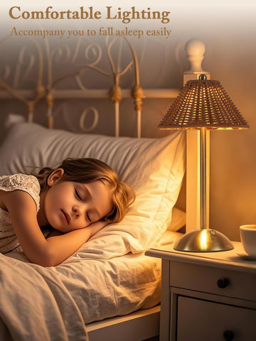 Boho Rattan Table Lamp emits soft ambient light for cozy spaces