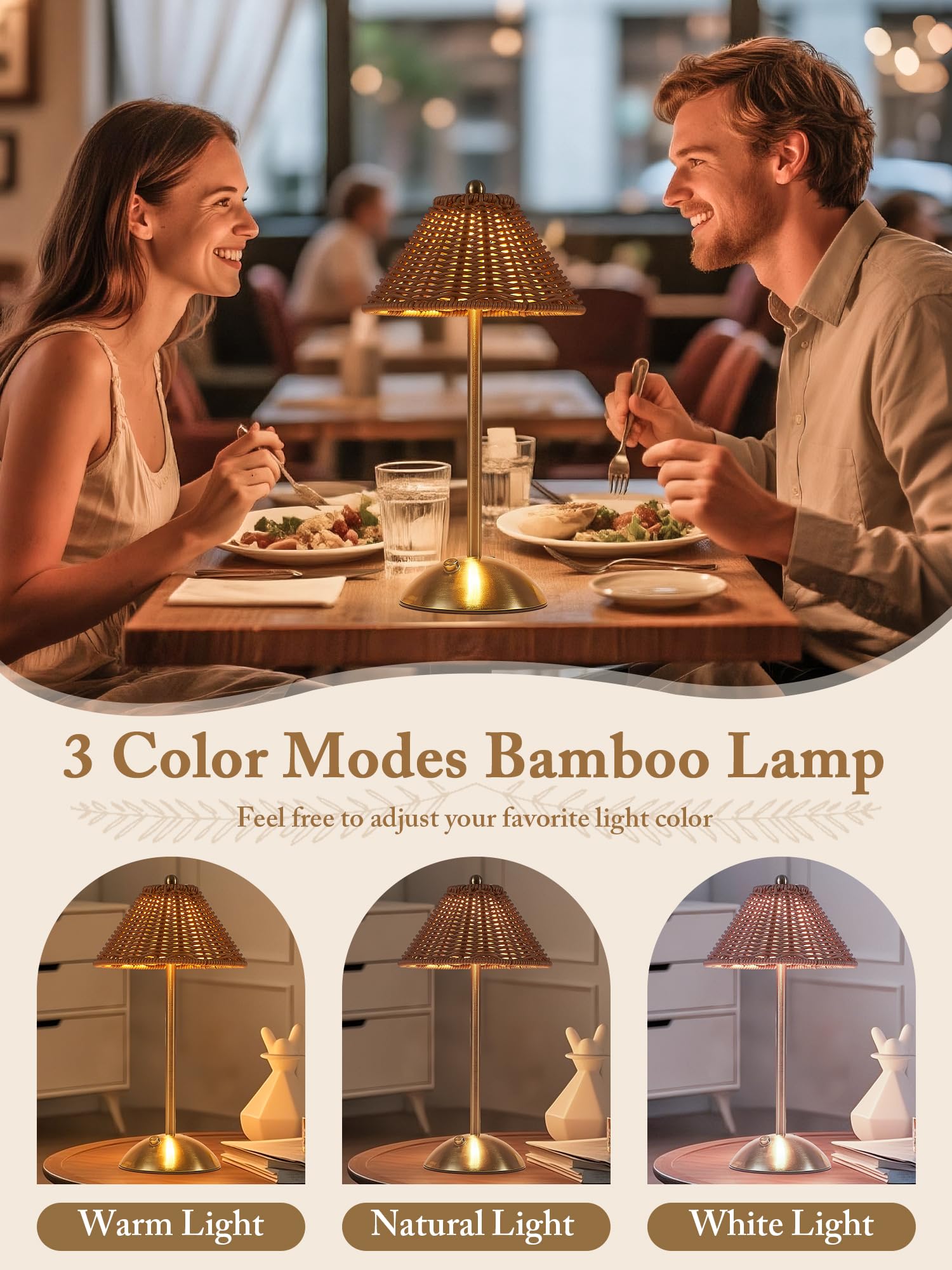 Boho Rattan Table Lamp wireless charging dock reduces clutter and cords