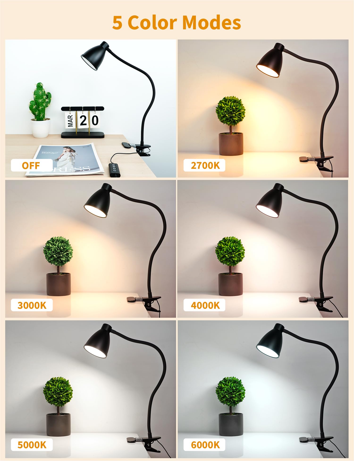 BOHON desk lamp with 360-degree neck for precise lighting on reading or drafting