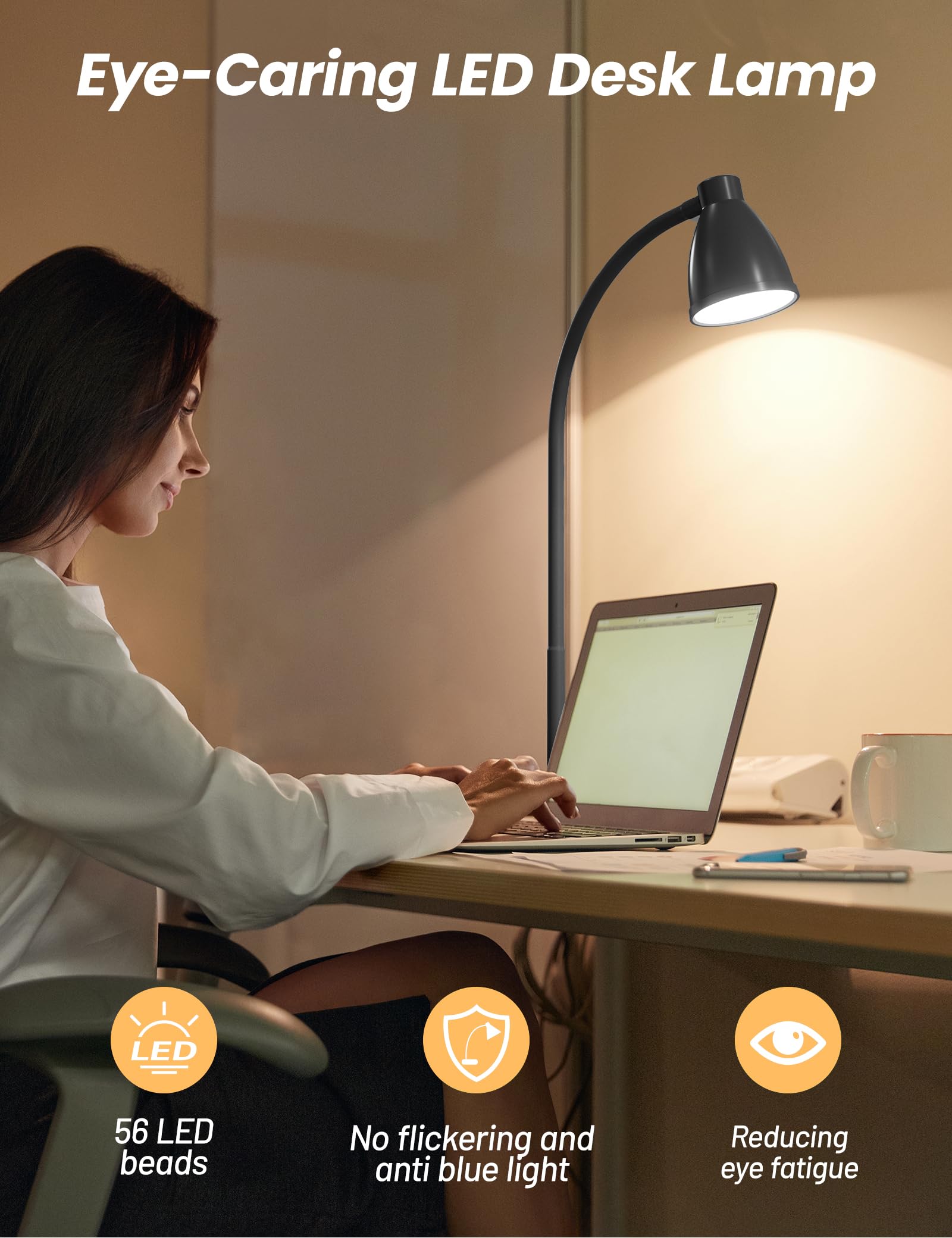 BOHON desk lamp with adjustable neck for flexible lighting angles