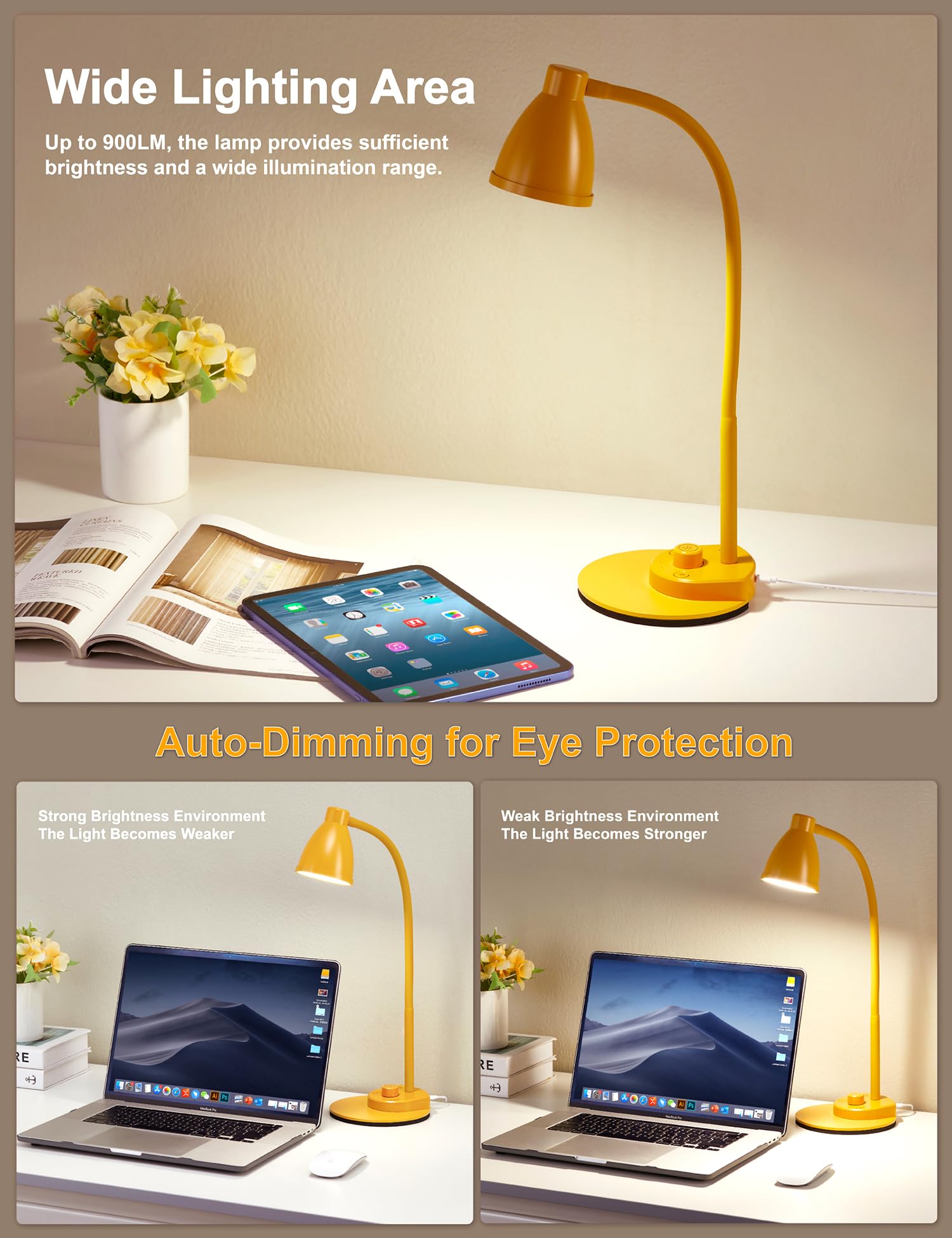 BOHON lamp includes USB charging to power devices while studying or working.