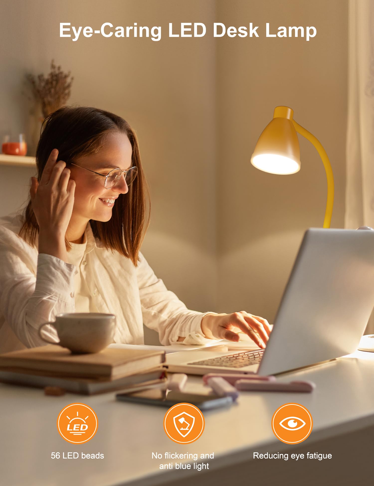BOHON desk lamp features anti-slip bottom for stable placement on desk.