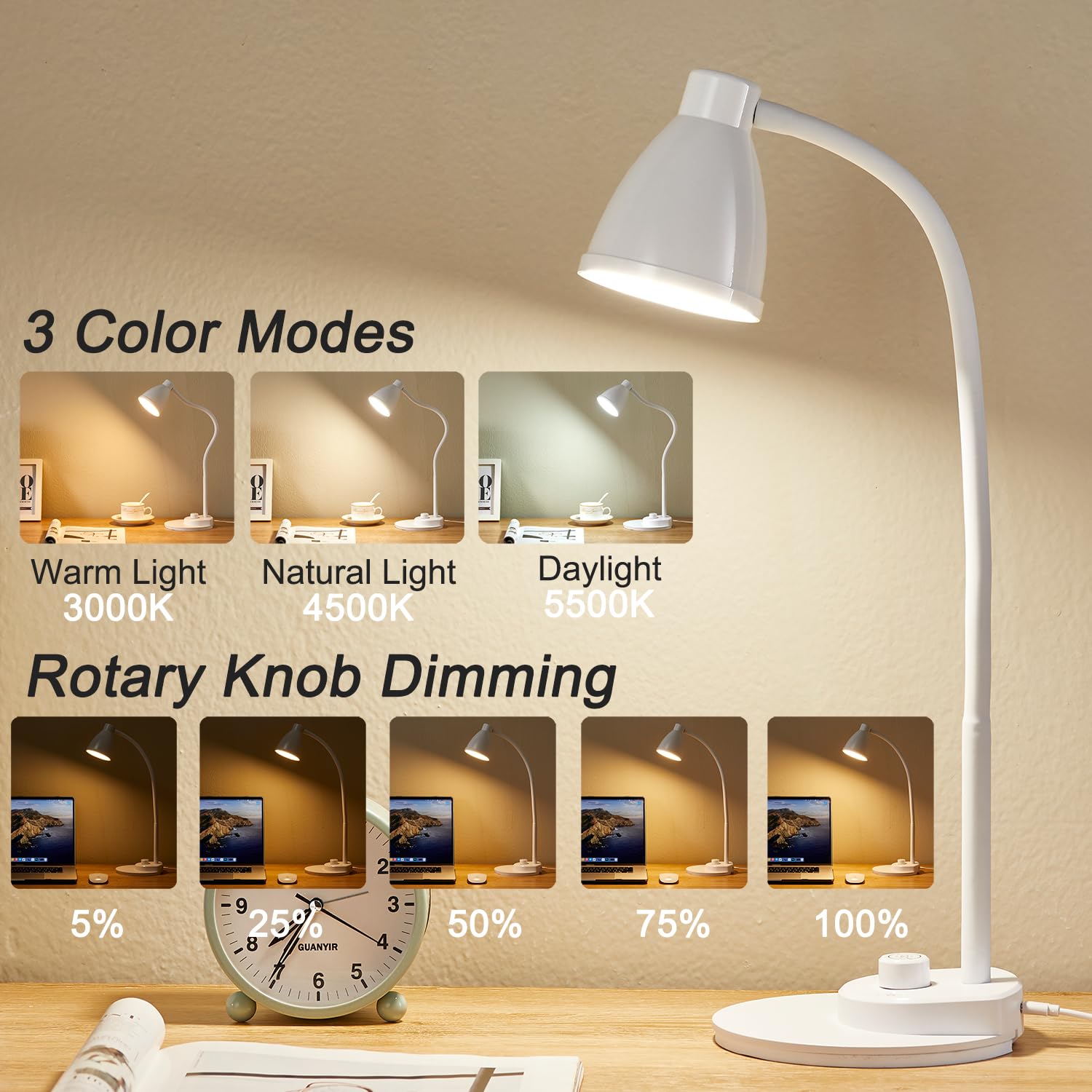 BOHON LED Desk Lamp neck is flexible for precise light placement during tasks.