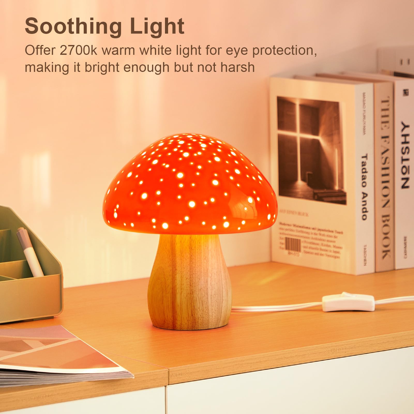 BOHON mushroom lamp red bedroom decor with compact 9-inch glow