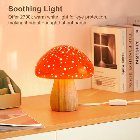 BOHON mushroom lamp red bedroom decor with compact 9-inch glow