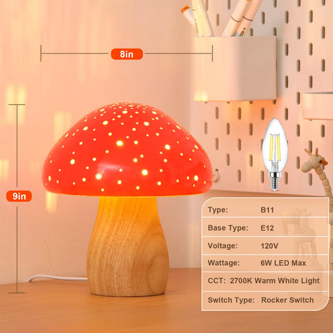 BOHON mushroom lamp on nightstand delivers flicker-free 2700k glow for late reads