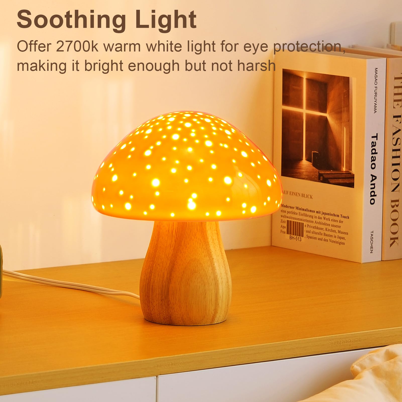BOHON Mushroom Lamp on a desk provides gentle, focused illumination