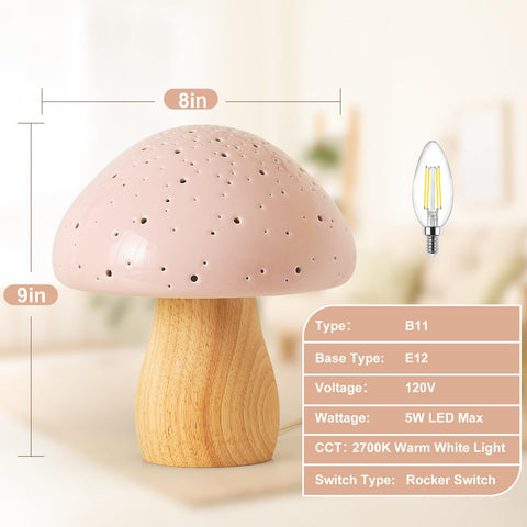 BOHON pink-shade mushroom lamp on a desk provides cozy study lighting