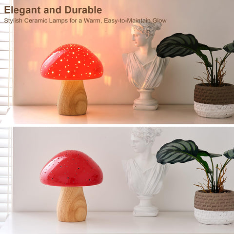 BOHON mushroom lamp red ceramic shade elevates desk decor with soft ambient light