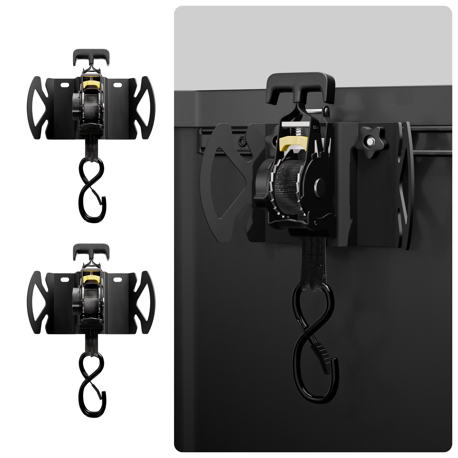 Bohua rotating ratchet strap on Tacoma bed rail for secure cargo