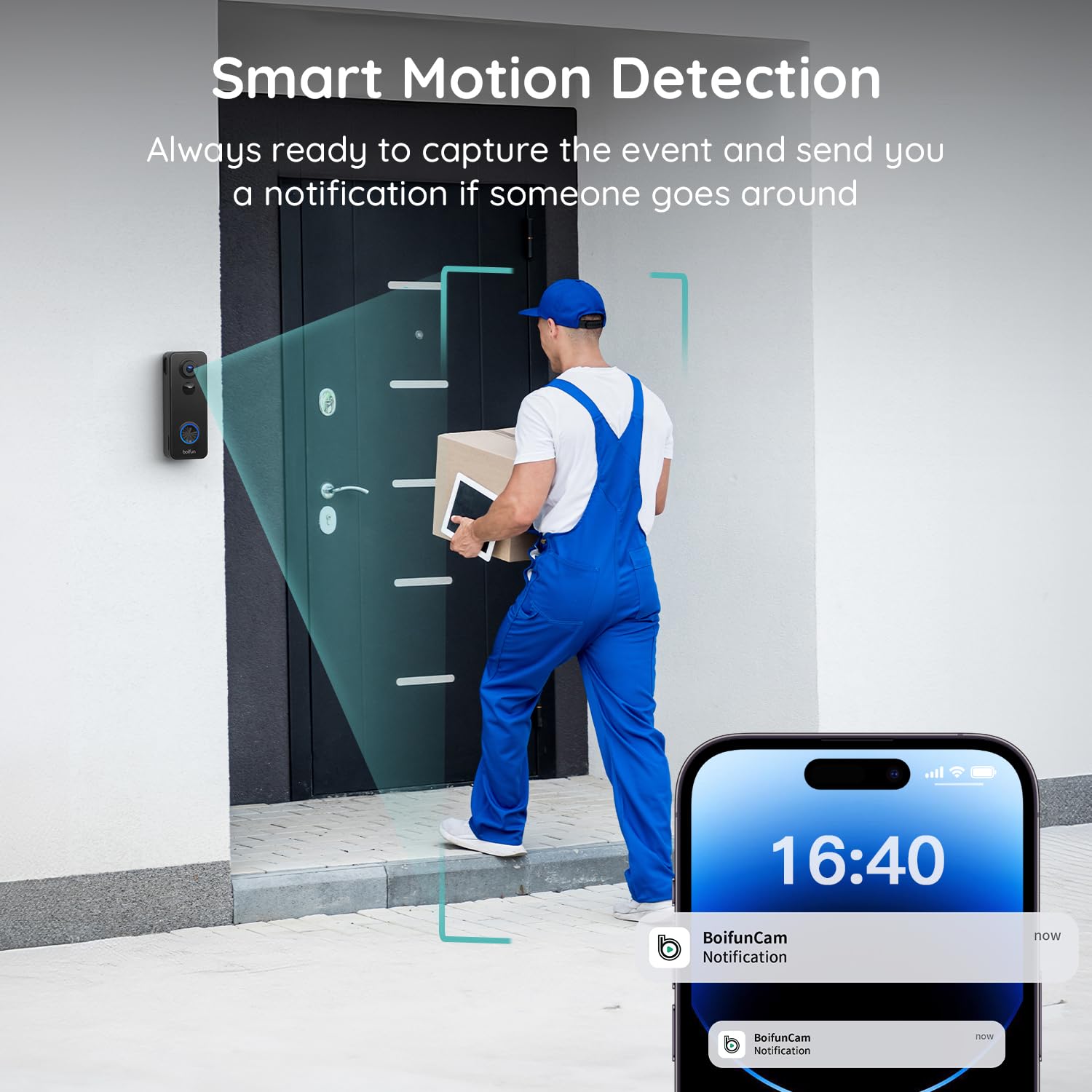BOIFUN video doorbell AI human detection flags people