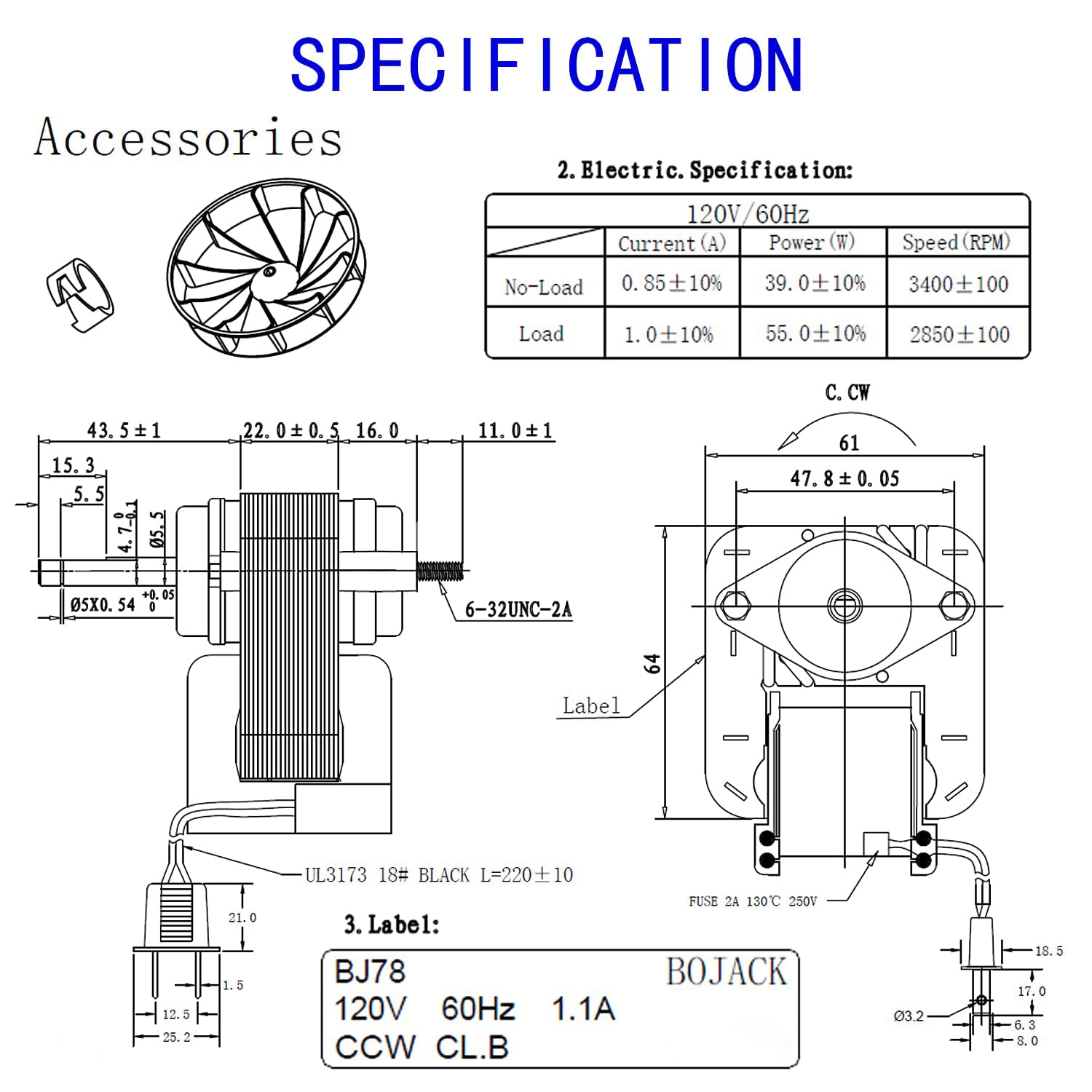 BOJACK YJF6178 mounting studs 1.882 inches on center simplify mounting.
