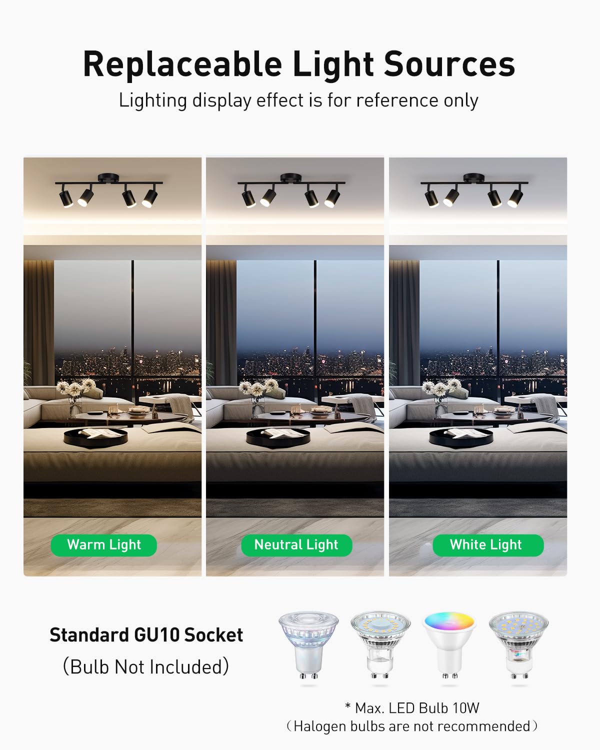 Bojim GU10 bulb socket accepts LED bulbs up to 10W for efficient lighting.
