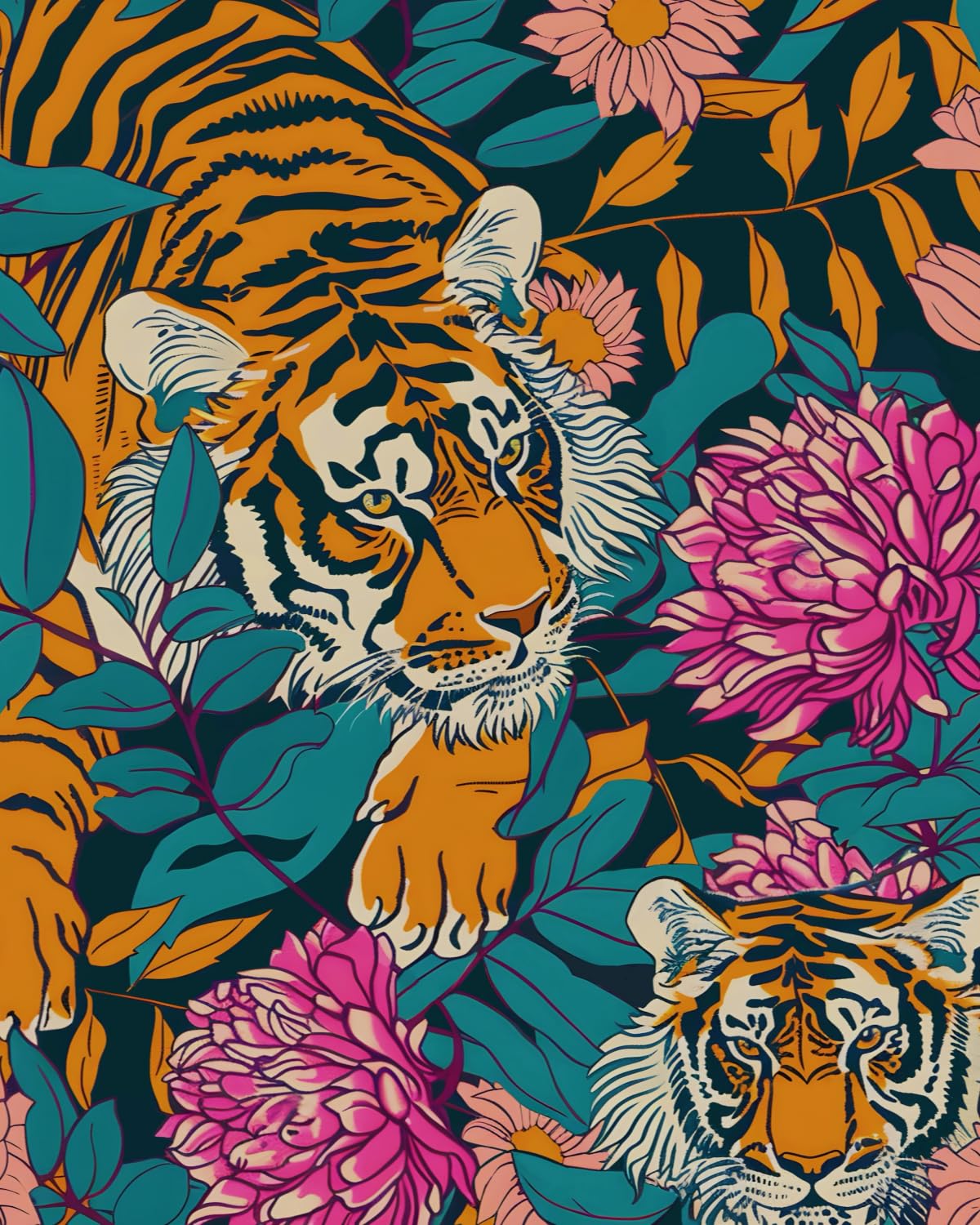 BOKEBEVE Tiger wallpaper roll with bold tiger pattern for dramatic accent walls.