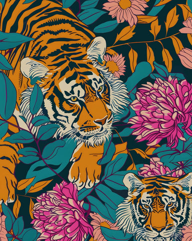 BOKEBEVE Tiger wallpaper roll with bold tiger pattern for dramatic accent walls.