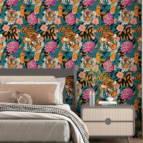BOKEBEVE vintage floral wallpaper highlights floral and leaf motif, ideal for cabinets.