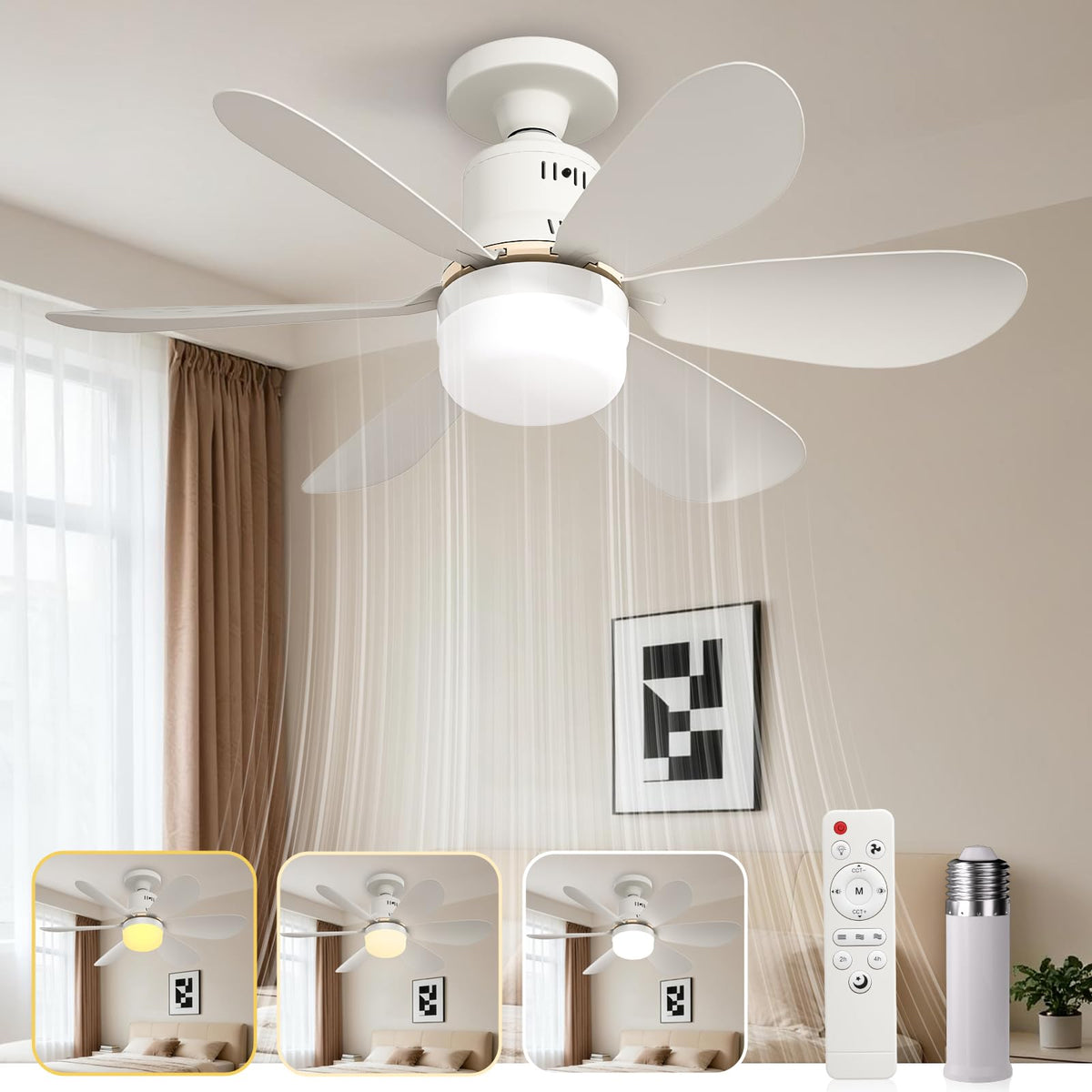 BOKELUNA Socket Fan Light closeup of LED bulb showing dimmable lighting for cozy evenings
