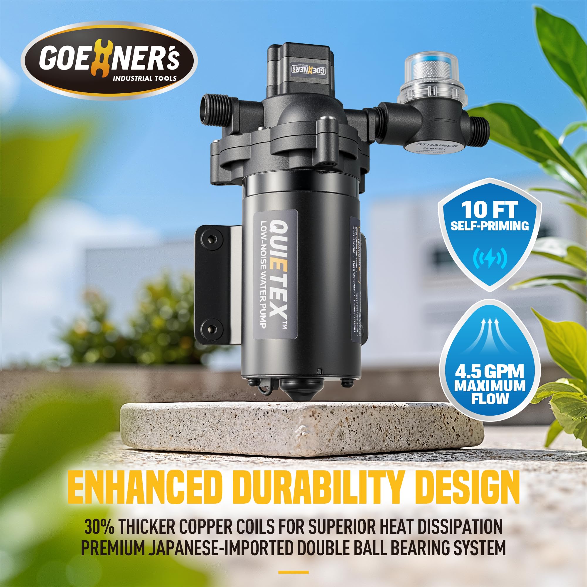 Bokkee 4.5 GPM 45 PSI pump achieves fast, steady water delivery.