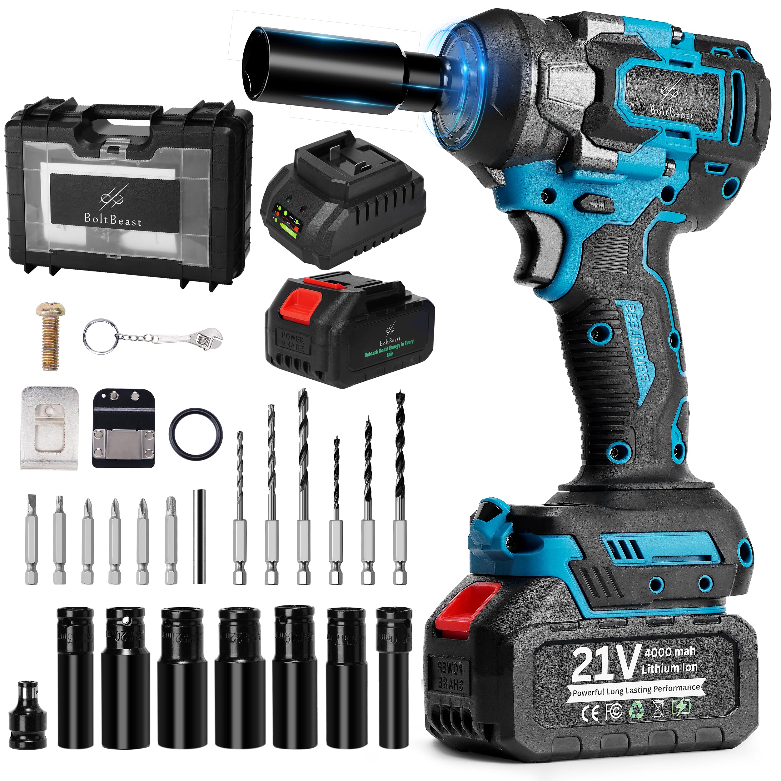 BoltBeast 500Nm brushless impact wrench with battery for cordless power on the go