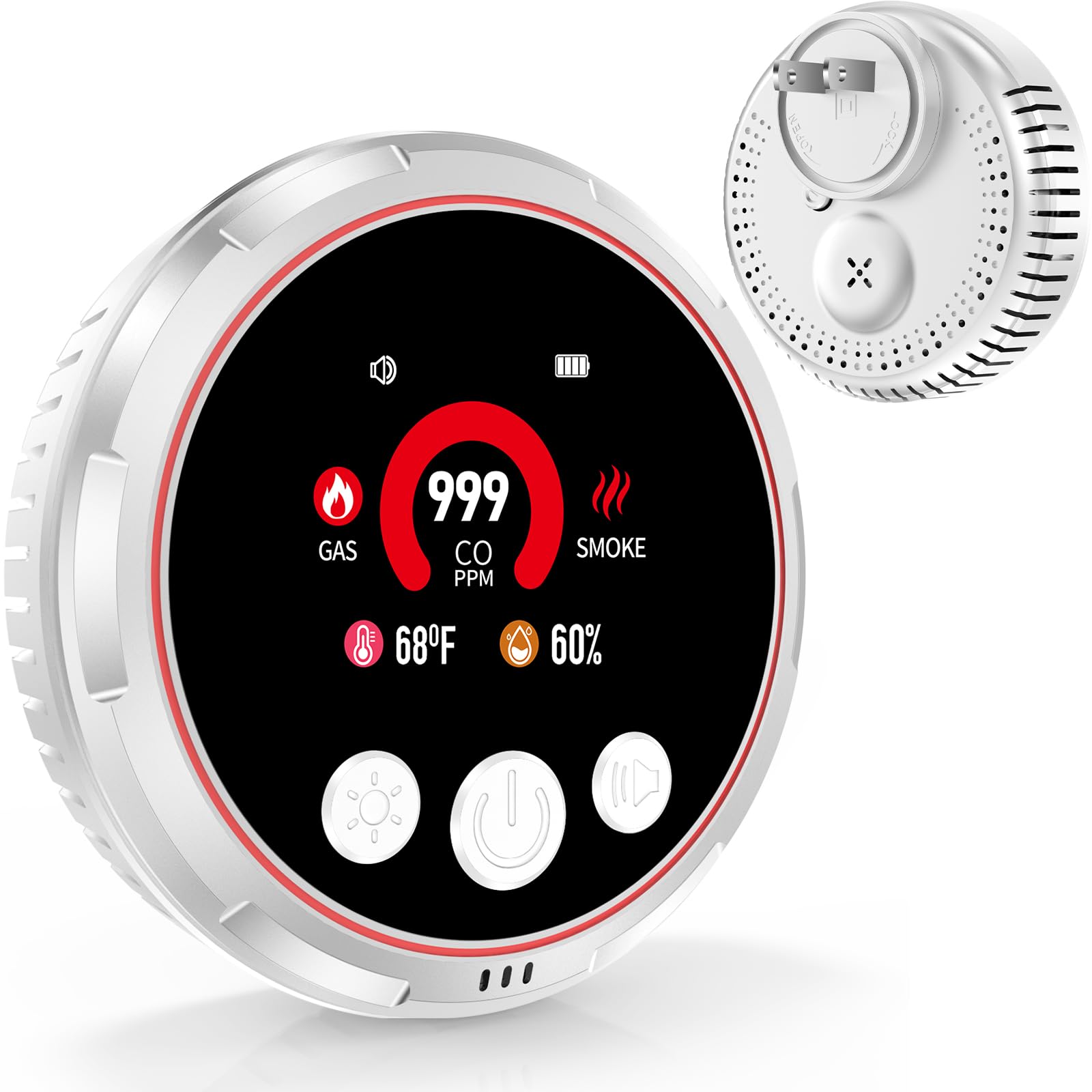 BoltBlaze 8-in-1 detector front view with LCD and status indicators