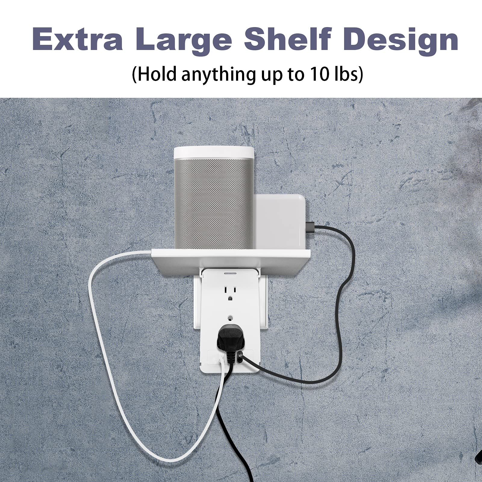 Boltgy built-in shelf above the outlet, extra space for that tablet.