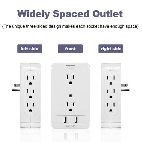 Boltgy surge-protector wall outlet used in home office and kitchen.