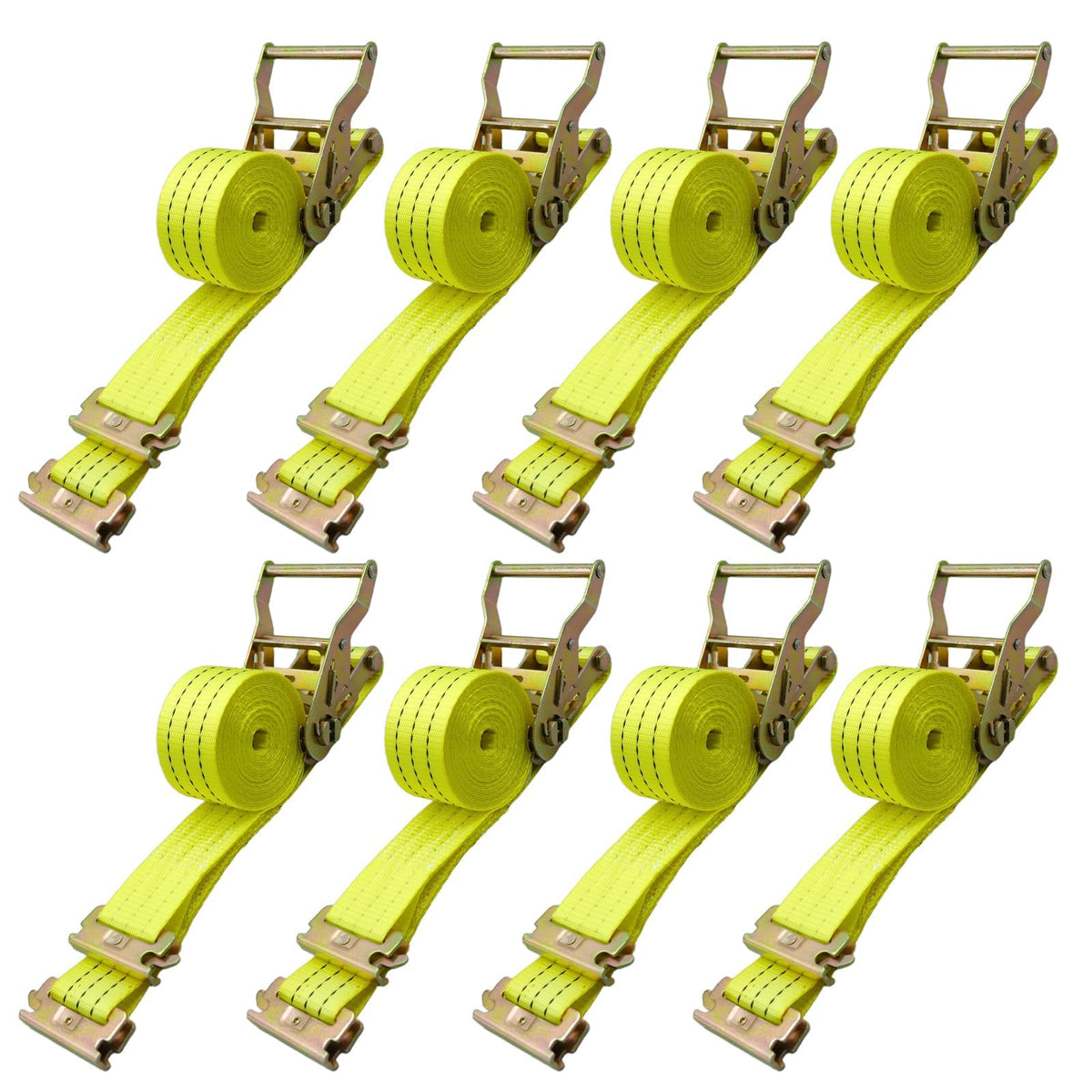 Bolvixor 8-pack strap close-up shows durable yellow webbing for heavy cargo securement