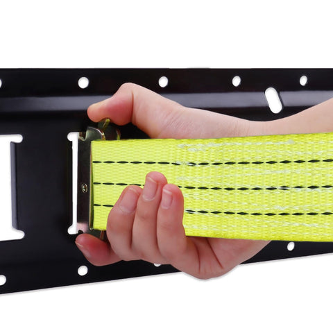 Bolvixor straps securing a vehicle on a trailer for transit