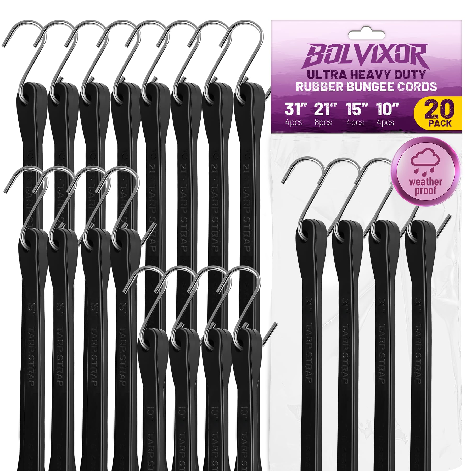 Bolvixor 10-inch bungee cord with hooks secures light loads during travel.