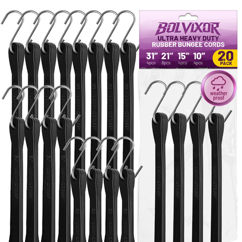 Bolvixor 10-inch bungee cord with hooks secures light loads during travel.