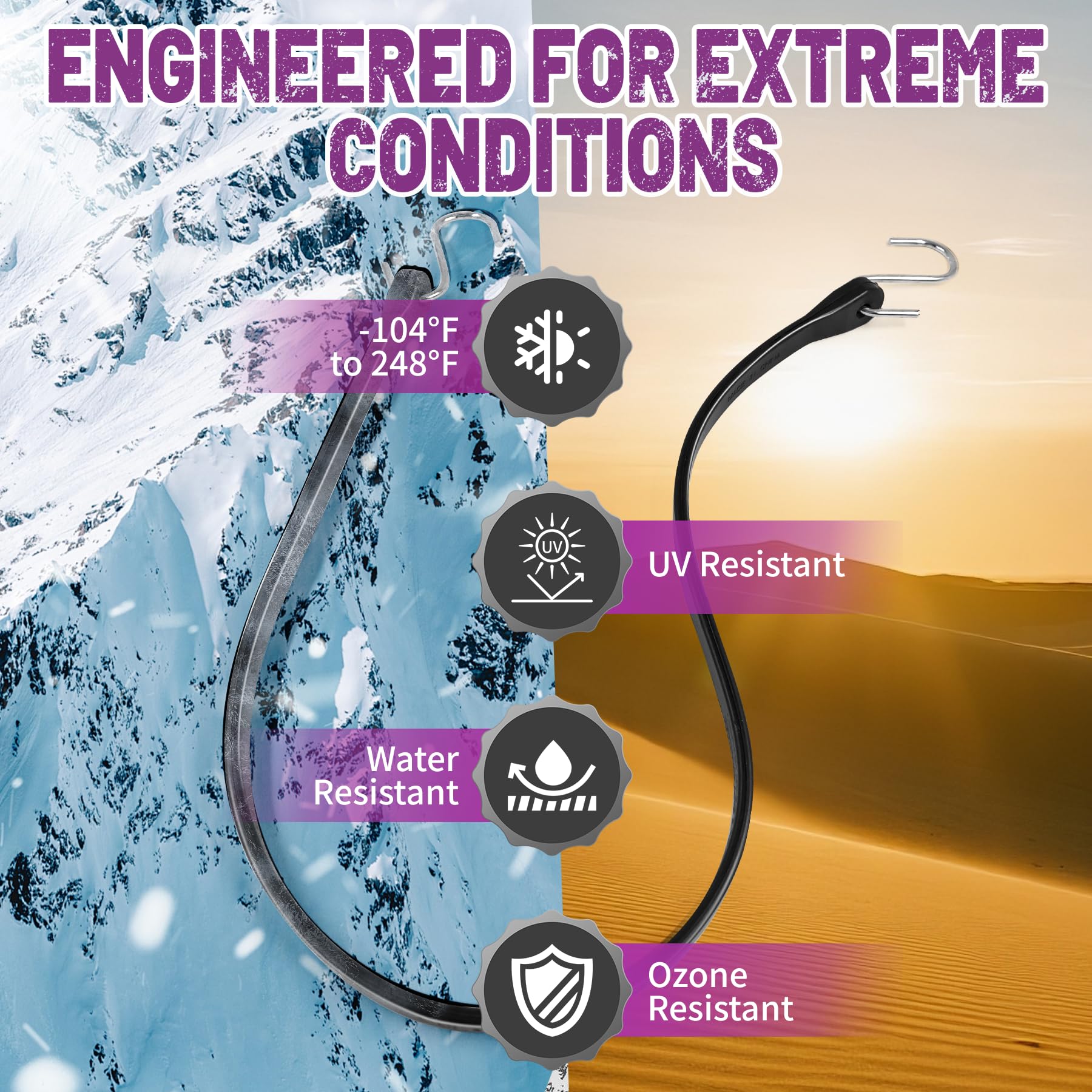 Bolvixor 31-inch bungee cord with hooks stabilizes large loads during camping.