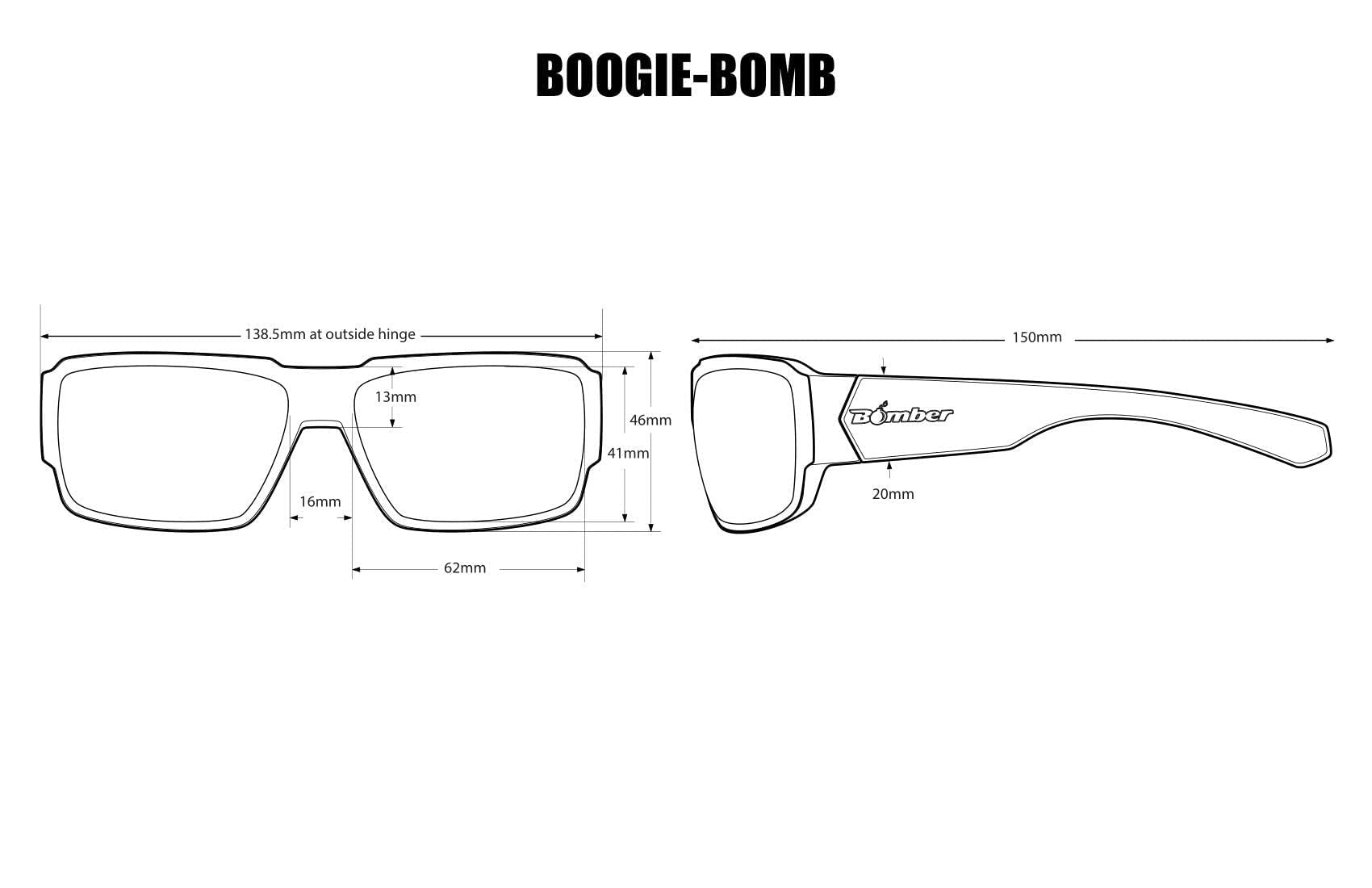 BOMBER BG103 polycarbonate lenses for durability and clarity.