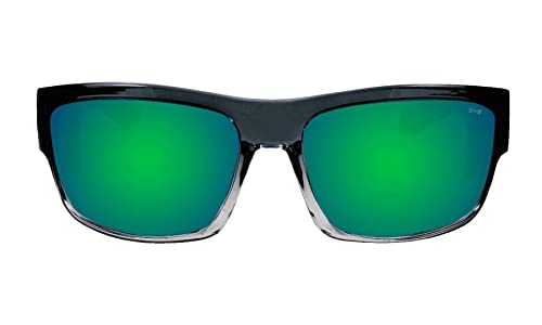 BOMBER safety sunglasses featuring green mirrored lenses for glare reduction.