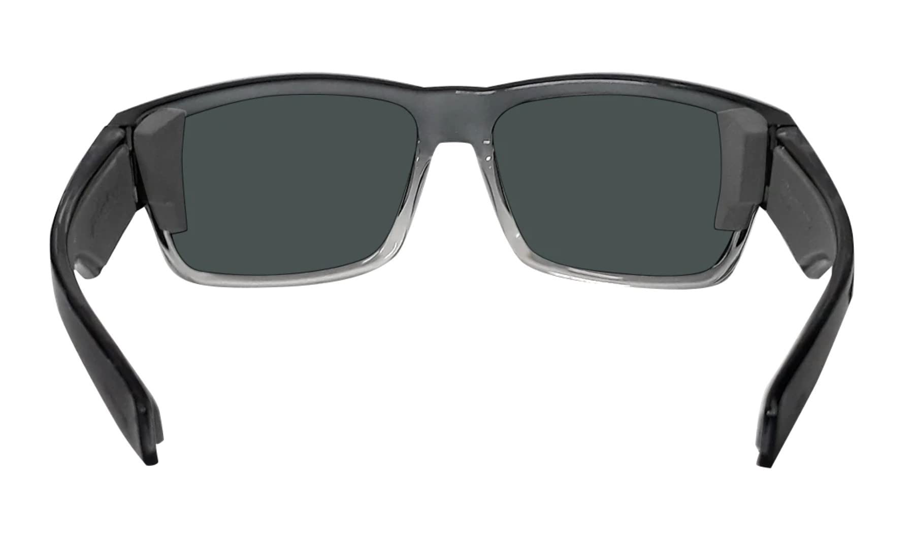 Wrap-around BOMBER safety glasses with oversized lenses for wide field of view.